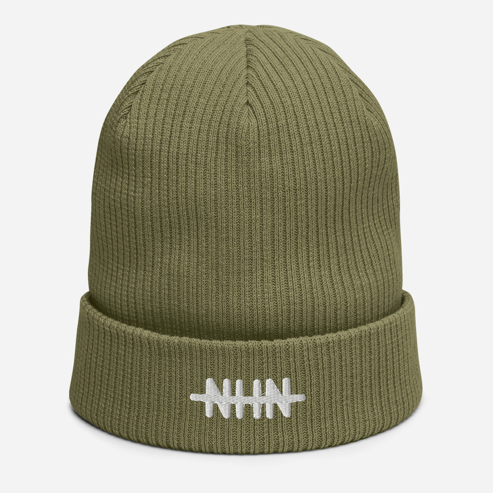 NHN Geborduurd Logo Biologische geribbelde beanie